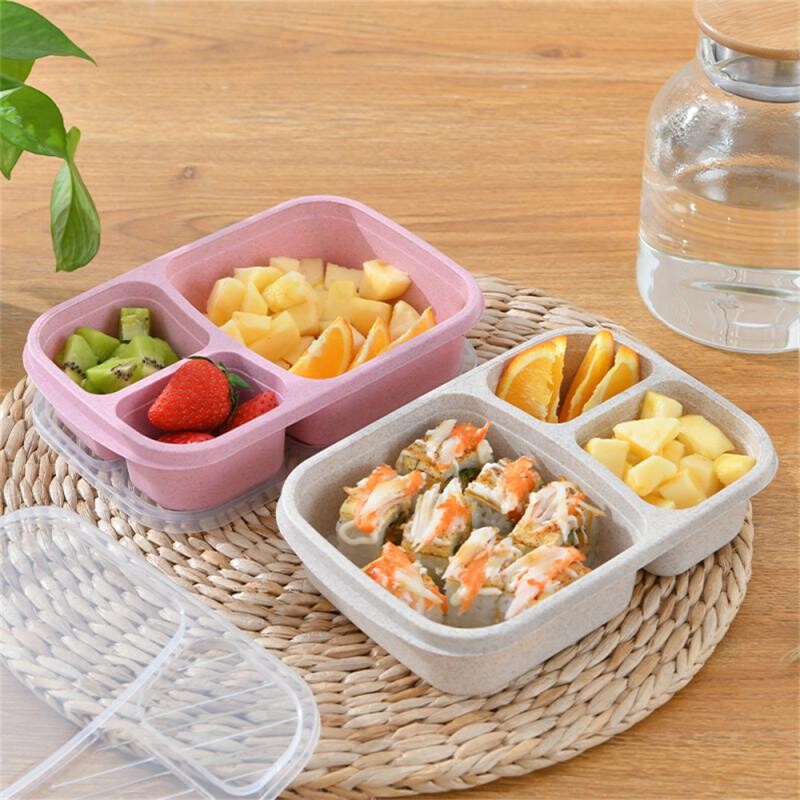 Cutie de prânz pentru cuptor cu microunde, paie de grâu, vesela, container de depozitare a alimentelor, pentru copii, copii, birou, școală, cutie portabilă bento, sac de prânz