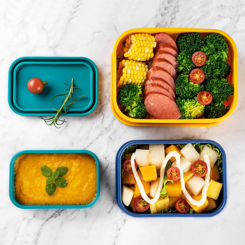 Cutie Bento portabilă din silicon pentru prânz pentru copii, dreptunghi, recipient reutilizabil pentru depozitarea alimentelor, pentru picnic, accesorii de bucătărie