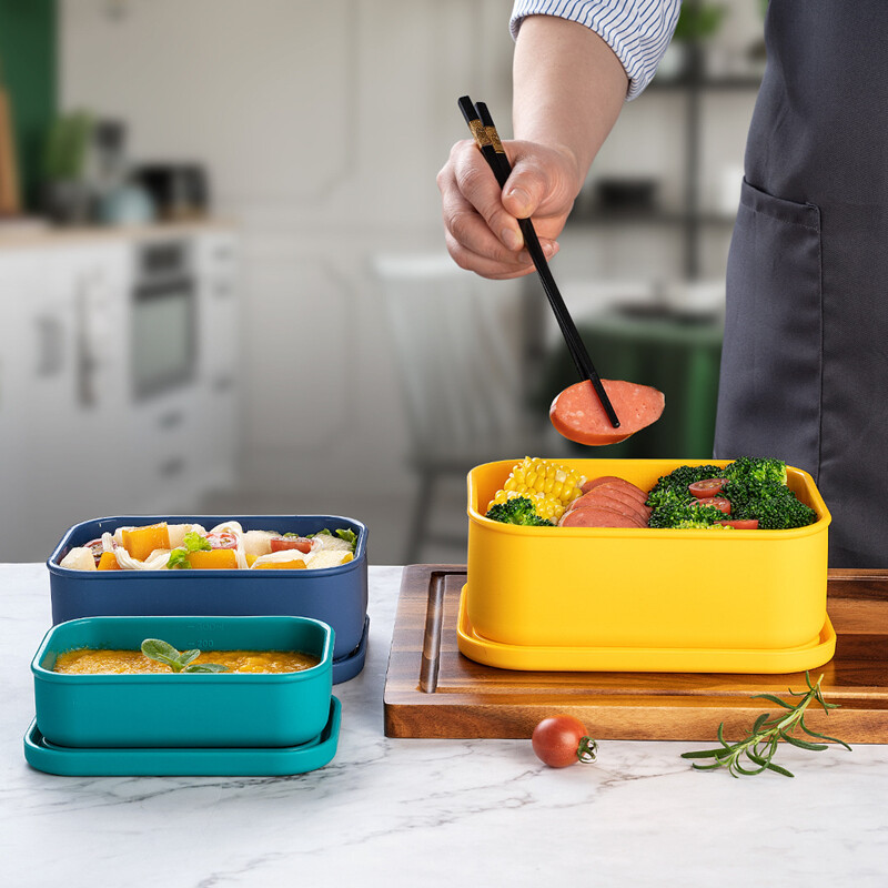 Cutie Bento portabilă din silicon pentru prânz pentru copii, dreptunghi, recipient reutilizabil pentru depozitarea alimentelor, pentru picnic, accesorii de bucătărie