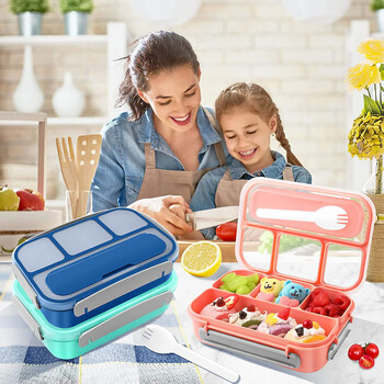 Bento Lunch Box Δοχεία μεσημεριανού γεύματος για ενήλικες Παιδιά νήπια 1300ML 4 τμημάτων Bento LunchBox Πλυντήριο πιάτων Πλυντήριο πιάτων Χρηματοκιβώτιο