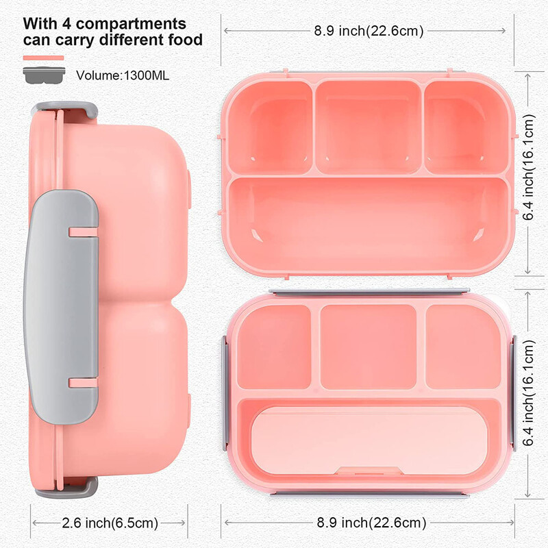 Bento lõunakarbi lõunasöögikonteinerid täiskasvanutele, lastele, väikelastele 1300 ml, 4 kambriga Bento LunchBox mikrolaineahjus, nõudepesumasinas, sügavkülmikuga ohutu