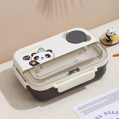 Cartoon Cute Bear 4-ruudustikuline lõunakarp koos lauanõude lõunakastiga õpilastele Kontoritöötajaid saab soojendada mikrolaineahjus