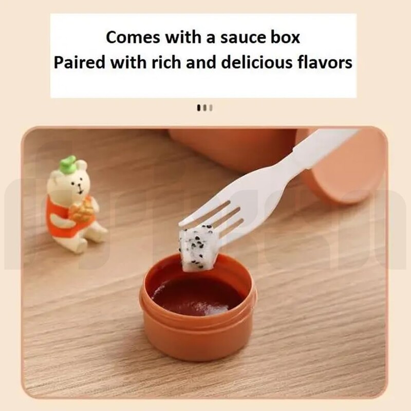 Cartoon Cute Bear 4-ruudustikuline lõunakarp koos lauanõude lõunakastiga õpilastele Kontoritöötajaid saab soojendada mikrolaineahjus