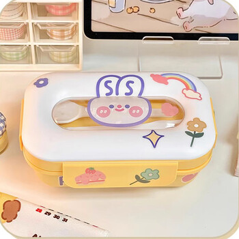 Кутия за обяд Kawaii Bunny Bento за деца Училище Сладка преносима кутия Bento Пикник Непропусклива детска кутия за храна Контейнер за съхранение Подарък