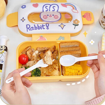 Κουτί μεσημεριανού γεύματος Kawaii Bunny Bento για Παιδιά Σχολείο Χαριτωμένο φορητό Bento Box Picnic Αδιάβροχο παιδικό κουτί τροφίμων Δώρο αποθήκευσης