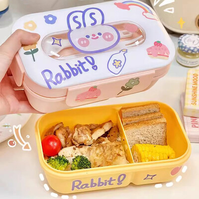 Кутия за обяд Kawaii Bunny Bento за деца Училище Сладка преносима кутия Bento Пикник Непропусклива детска кутия за храна Контейнер за съхранение Подарък