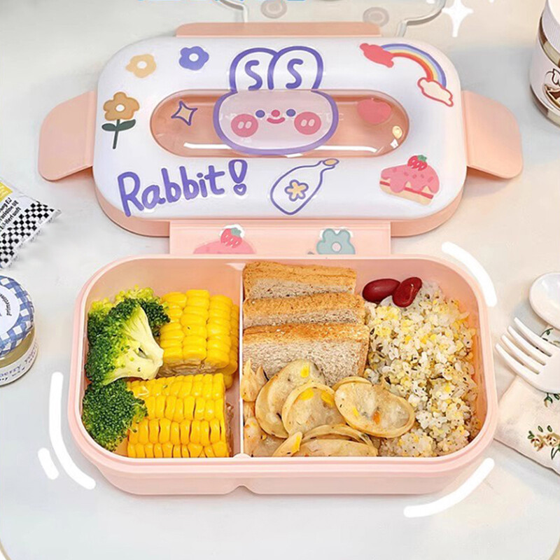 Kawaii Bunny Bento lõunakarp lastele koolile armas kaasaskantav Bento Box piknik lekkekindel laste toidukarbi säilituskonteiner kingitus
