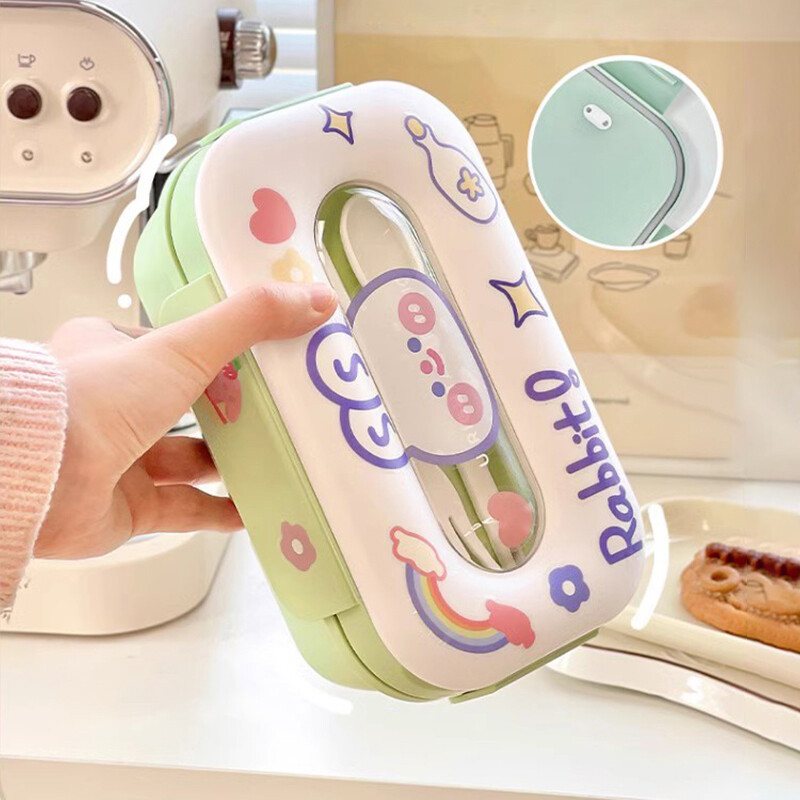 Kawaii Bunny Bento lõunakarp lastele koolile armas kaasaskantav Bento Box piknik lekkekindel laste toidukarbi säilituskonteiner kingitus