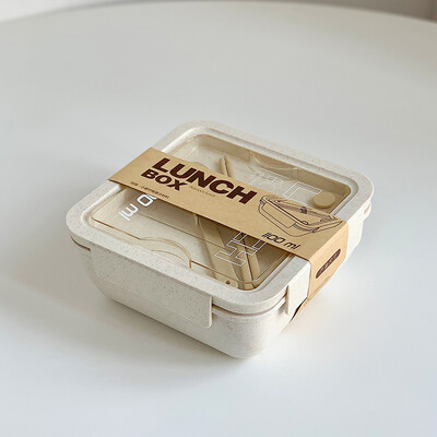 Cutie de prânz Kawaii pentru copii, școală, adulți, birou, paie de grâu, drăguță, cuptor cu microunde, picnic, cutie portabilă mare Bento cu lingură Bețișoare