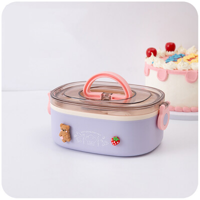 Kawaii lõunakarp tüdrukutele, naistele, armas plastikust piknik Bento Box mikrolaineahjuga kaasaskantav toidukonteiner täiskasvanutele töö lastekool