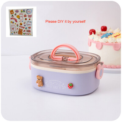 Kawaii lõunakarp tüdrukutele, naistele, armas plastikust piknik Bento Box mikrolaineahjuga kaasaskantav toidukonteiner täiskasvanutele töö lastekool