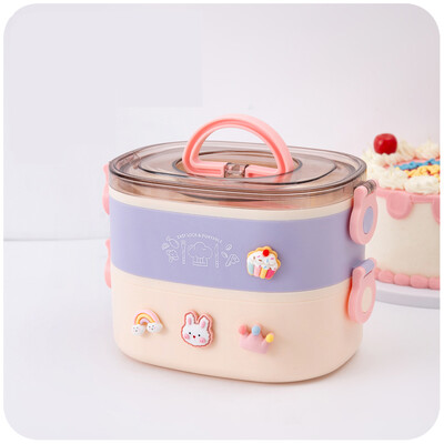 Kawaii lõunakarp tüdrukutele, naistele, armas plastikust piknik Bento Box mikrolaineahjuga kaasaskantav toidukonteiner täiskasvanutele töö lastekool