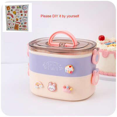 Kawaii lõunakarp tüdrukutele, naistele, armas plastikust piknik Bento Box mikrolaineahjuga kaasaskantav toidukonteiner täiskasvanutele töö lastekool