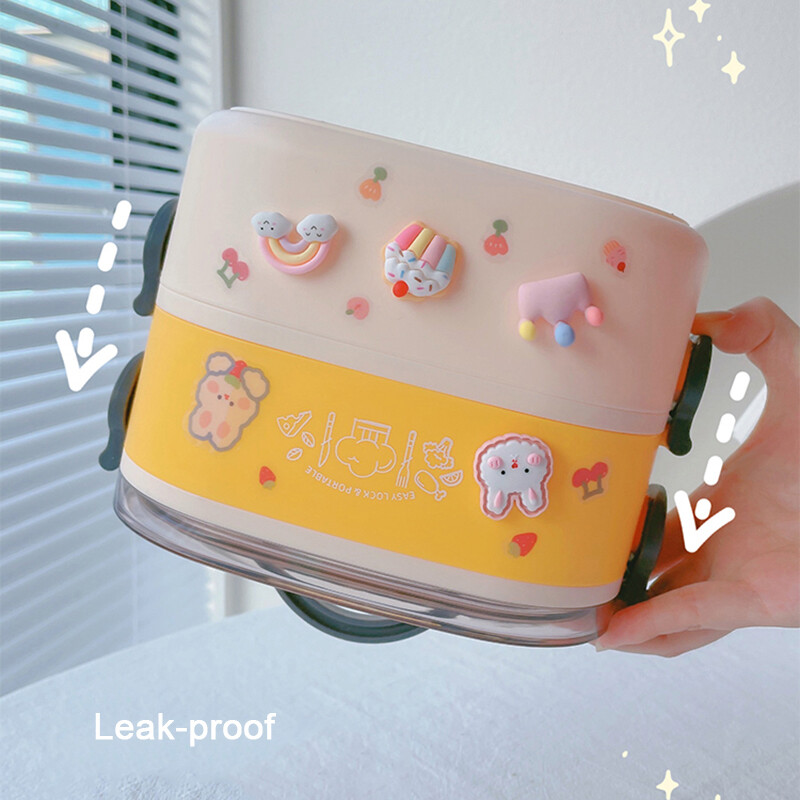 Kawaii lõunakarp tüdrukutele, naistele, armas plastikust piknik Bento Box mikrolaineahjuga kaasaskantav toidukonteiner täiskasvanutele töö lastekool