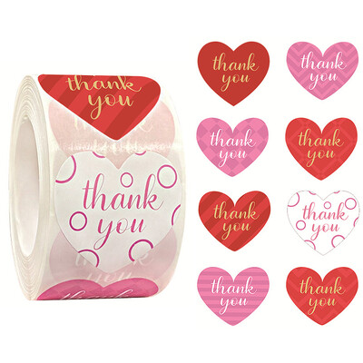 500 τμχ Αυτοκόλλητο Ετικέτες σφραγίδας ευχαριστιών σε σχήμα καρδιάς για συσκευασία δώρου Προμήθειες για πάρτι γενεθλίων Χαρτικά αυτοκόλλητο λεύκωμα