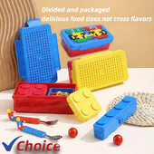 Uus isetegemise lõunakarbi värvi ehitusplokid, mis ühendavad värvilisi lapsi, kaasaskantav suletud lõunakarp lekkekindel armas bentokarp