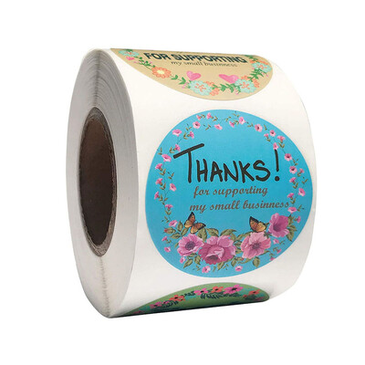 100-500 buc Autocolante de mulțumire cu flori pentru comanda dvs. cu etichete de inimă rotunde albastre pentru genți de tip boutique de afaceri mici, nuntă