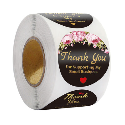 100-500 buc Autocolante de mulțumire cu flori pentru comanda dvs. cu etichete de inimă rotunde albastre pentru genți de tip boutique de afaceri mici, nuntă