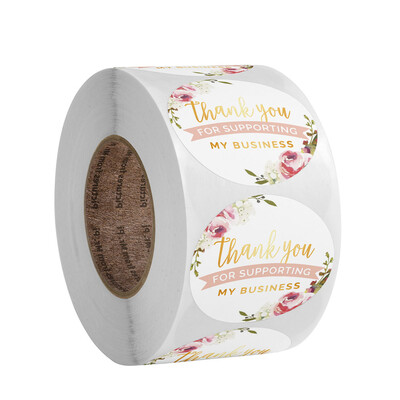 100-500 buc Autocolante de mulțumire cu flori pentru comanda dvs. cu etichete de inimă rotunde albastre pentru genți de tip boutique de afaceri mici, nuntă