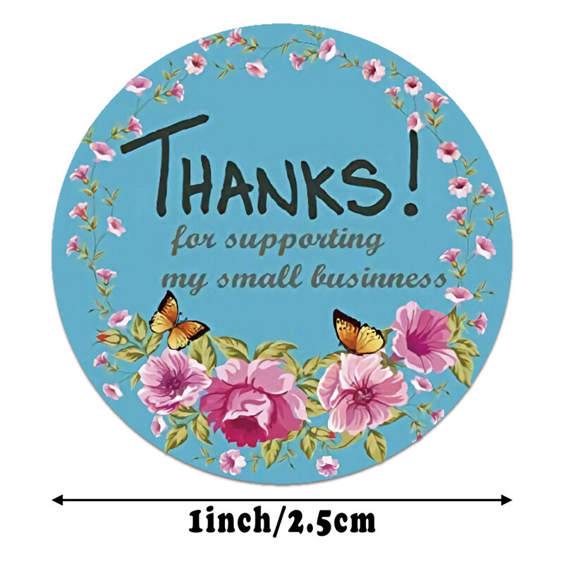 100-500 buc Autocolante de mulțumire cu flori pentru comanda dvs. cu etichete de inimă rotunde albastre pentru genți de tip boutique de afaceri mici, nuntă