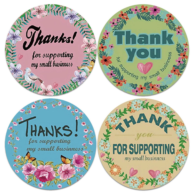 100-500 buc Autocolante de mulțumire cu flori pentru comanda dvs. cu etichete de inimă rotunde albastre pentru genți de tip boutique de afaceri mici, nuntă