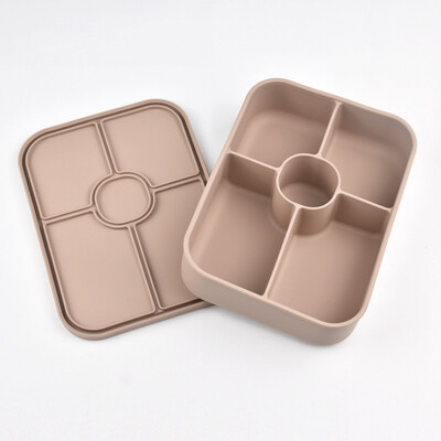 Хранителна силиконова кутия за обяд с 5 решетки и кутия за бенто може да влезе в микровълнова фурна и фризер за обяд и лека закуска с капак за работа в училище Пътуване