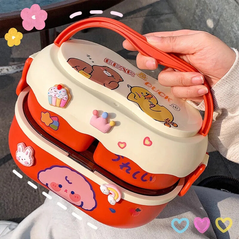 Kawaii kaasaskantav söögikarp tüdrukutele koolilastele plastikust piknikule Bento Box mikrolaineahju toidukarp koos lahtritega hoiukonteinerite