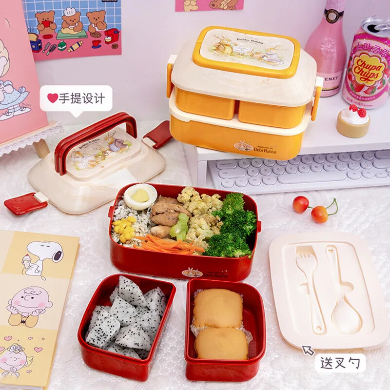 Kawaii kaasaskantav söögikarp tüdrukutele koolilastele plastikust piknikule Bento Box mikrolaineahju toidukarp koos lahtritega hoiukonteinerite
