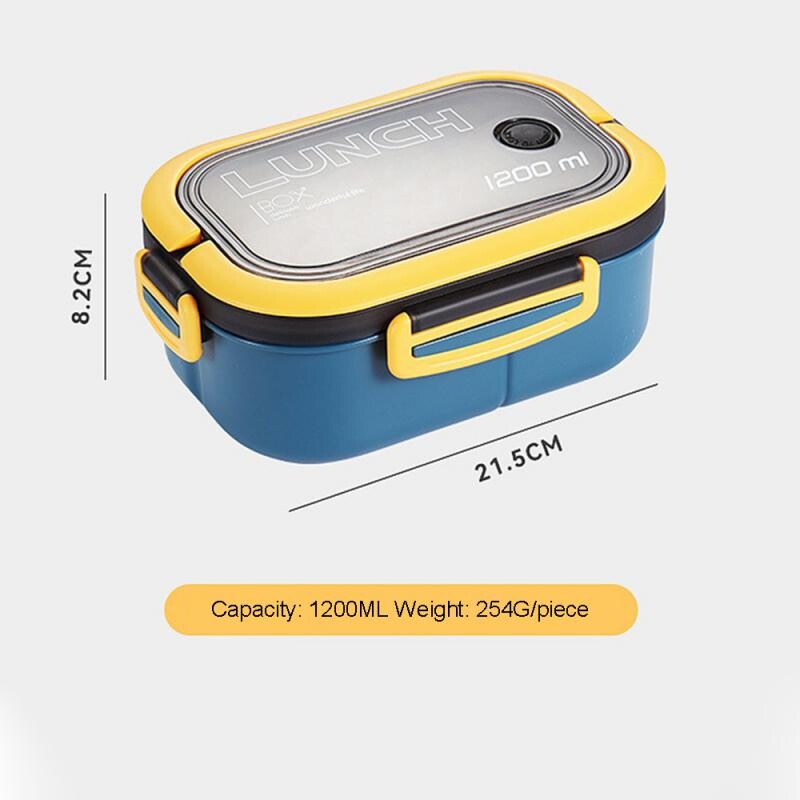Cutie de prânz ermetică portabilă, grilă cu 2 straturi, cutie bento pentru studenți, cu furculiță, lingură rezistentă la scurgeri, la microunde, prevenirea mirosurilor școlare