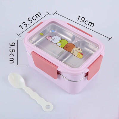 Prijenosna kutija za ručak od nehrđajućeg čelika Dvoslojna crtana kutija za hranu Kutija za mikrovalnu Bento kutija za djecu Djeca Piknik škola