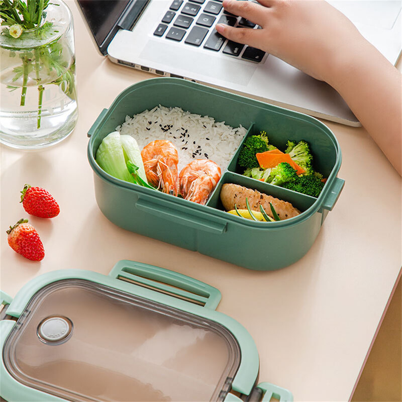 Cutie de prânz ermetică portabilă cu grilă pentru copii, cutie bento pentru studenți, cu lingură cu furculiță, rezistentă la scurgeri, la microunde, prevenirea mirosurilor școlare