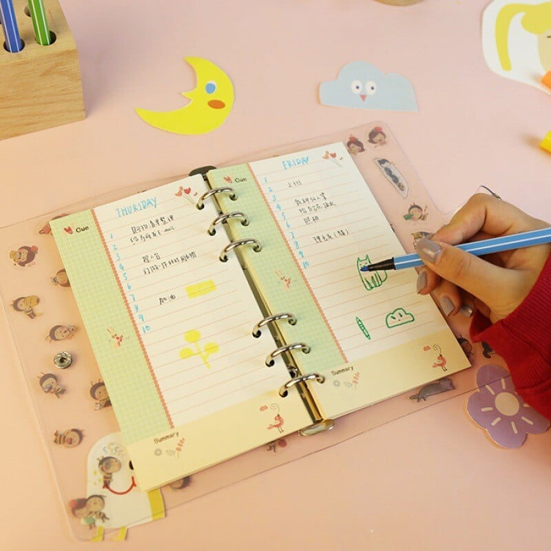 Kawayi A5 A6 Caiet cu frunze libere Reîncărcare Liant în spirală Pagina interioară Săptămânal Lunar To Do Line Dot Grid În interiorul hârtiei Papetarie