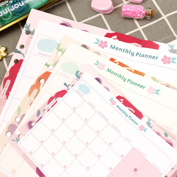 MyPretties Floral Monthly Planner Хартии за презареждане A5 A6 A7 Хартии за пълнене на 2 сгъвания за 6 дупки Органайзер Хартии за бележник N.468