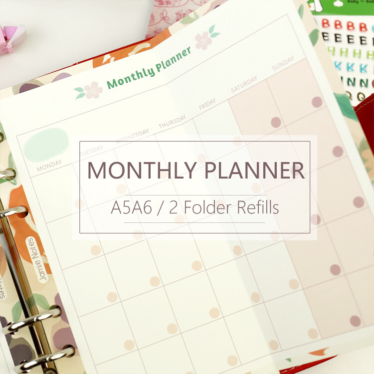 MyPretties Floral Monthly Planner täitepaberid A5 A6 A7 2 volditud täitepaberit 6 auguga köitja korraldaja märkmikupaberid N.468