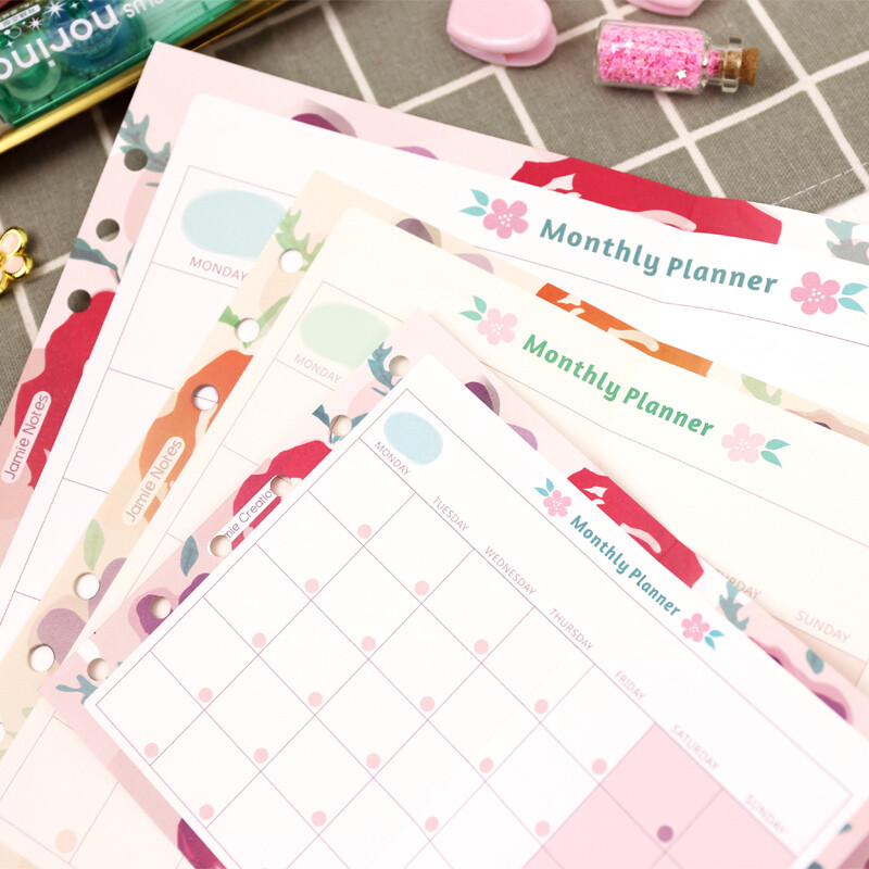 MyPretties Floral Monthly Planner täitepaberid A5 A6 A7 2 volditud täitepaberit 6 auguga köitja korraldaja märkmikupaberid N.468