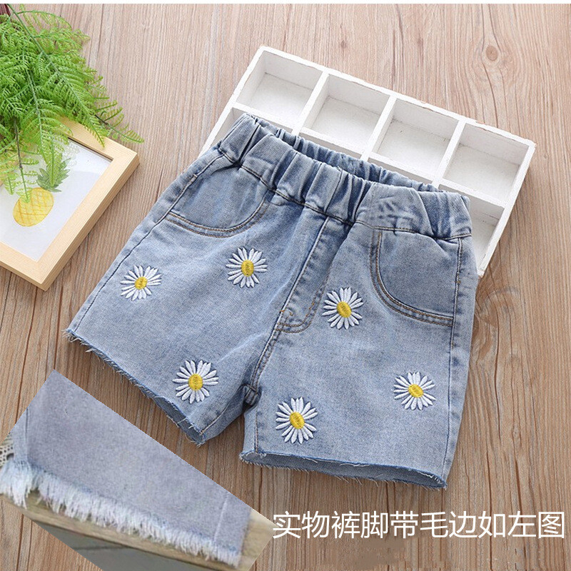 Mergaitėms Džinsiniai šortai Vasariniai Slim Fit Vidutiniams ir Dideliems Vaikams Baby Little Girl Išsiuvinėtos Hot Pants Viršutiniai drabužiai Vaikiškos Kelnės