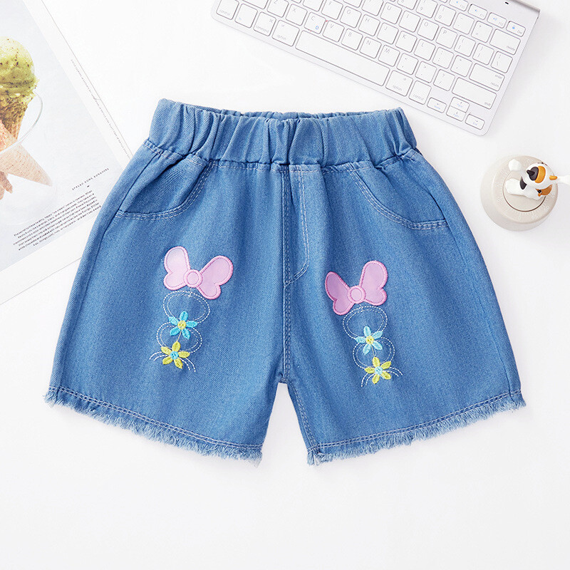 Mergaitėms Džinsiniai šortai Vasariniai Slim Fit Vidutiniams ir Dideliems Vaikams Baby Little Girl Išsiuvinėtos Hot Pants Viršutiniai drabužiai Vaikiškos Kelnės
