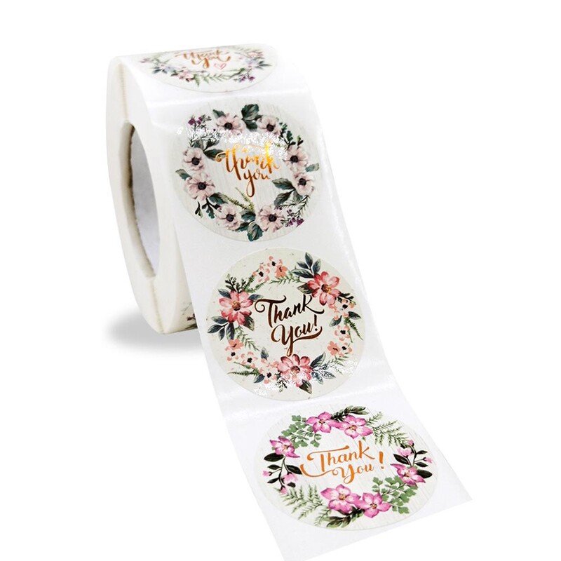 Autocolante cu flori de mulțumire 500 buc Etichete rotunde de 1,5 inci pentru ambalaje de afaceri Ambalaje de cadouri Plicuri sigiliu nunta Baby Shower Party
