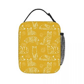 Kassi lineart muster (kollane) isoleeritud lõunakotid piknikukotid jahuti lõunakast lõunasöök naistele tööle laste kool
