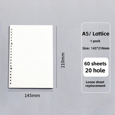 60 listova B5 A5 A6 Loose Leaf Notebook Refill Spiral Binder Unutarnja stranica Grid Line Planer Notepad Papir Školski uredski pribor