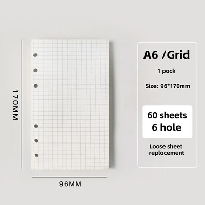 60 listova B5 A5 A6 Loose Leaf Notebook Refill Spiral Binder Unutarnja stranica Grid Line Planer Notepad Papir Školski uredski pribor