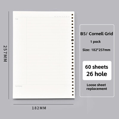 60 listova B5 A5 A6 Loose Leaf Notebook Refill Spiral Binder Unutarnja stranica Grid Line Planer Notepad Papir Školski uredski pribor
