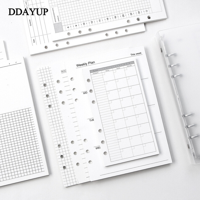 Caiet A5 A6 cu frunze libere Reîncărcare Liant în spirală Jurnal de pagină interioară Planificator lunar săptămânal Lista de activități Linie Dot Grilă în interiorul hârtiei