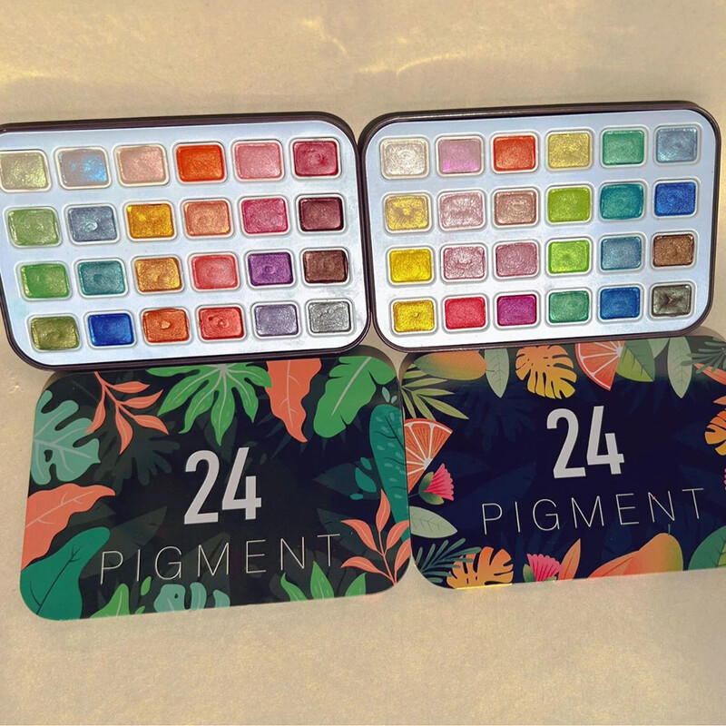 24 spalvomis blizgantis vientisas akvarelinių dažų rinkinys Žavingi blizgantys piešimo dažai Blizgantys dažantys pigmentai rinkinys, skirtas „pasidaryk pats“ nagų dailei