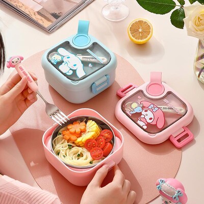 750 ml Sanrio My Melody Lunch Box Cinnamoroll Kawaii Cartoon mielas didelės talpos buitinė studentų izoliuota valgio dėžutė stalo reikmenys