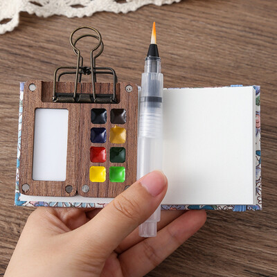 Преносим комплект акварел за пътуване Schmincke Watercolor 8 Colours Mini Walnut Paint Box Sketchbook Student Outing Art Supplies