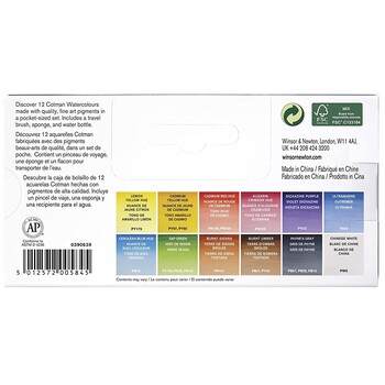 Winsor & Newton Cotman Artist Watercolour Paint Field Pocket Travel Set 12 Colours Half Pans for Outdoor Watercolor Painting