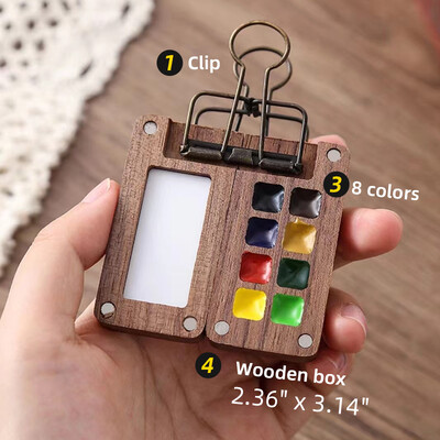 Portabil de călătorie din lemn, lucrat manual, 0,5 ml Schmincke, cutie de tavă pentru vopsea în acuarelă, paletă de nucă neagră, carte cu pensule pentru culoarea apei
