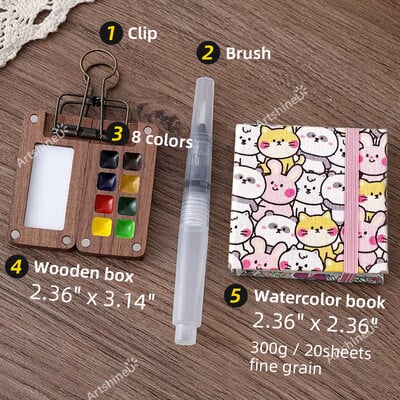 Portabil de călătorie din lemn, lucrat manual, 0,5 ml Schmincke, cutie de tavă pentru vopsea în acuarelă, paletă de nucă neagră, carte cu pensule pentru culoarea apei