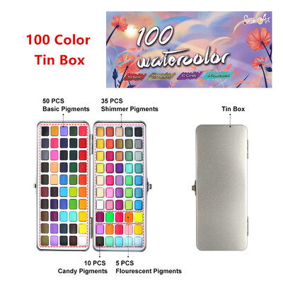 SeamiArt Solid Watercolor Paint Σετ Μεταλλικό Κουτί Μασίφ Ακουαρέλα Χαρτί Προμήθειες Ακουαρέλα Pigment για αρχάριους Σχεδιάζοντας Ακουαρέλα